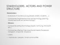 Stakeholders, Actors and Power Structure